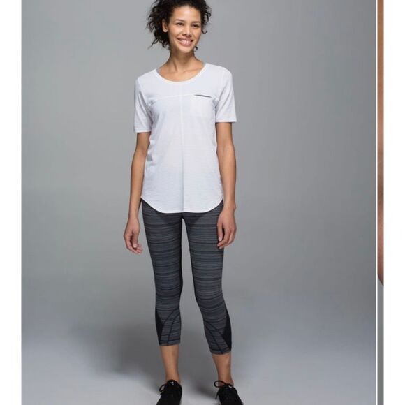 LULULEMON Women’s Cyber Stripe Deep Coal Black Run: Inspire Crop II (Mesh) Leggi - Picture 1 of 12